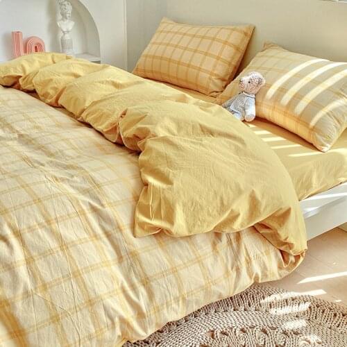 Four Seasons Washed Cotton Four-Piece Set All Cotton Pure Cotton 100 Three-Piece Bed Sheet Quilt Cover Summer Fitted Sheet