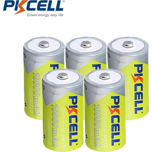 5Pcs/lot PKCELL NIMH D Size Batteries 1.2V 10000mAh NI-MH Rechargeable Battery