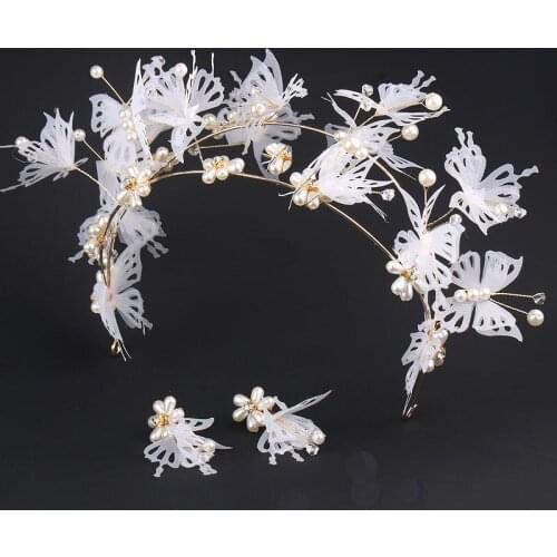 2018 New Handmade butterfly haribands crown pierced butterfly head accessories head hoop accessories for brides