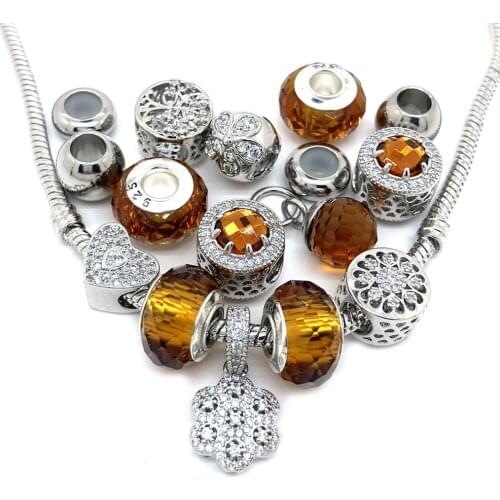 New 20pcs mix Style Pink and Lake Blue Micro-set Rhinestone Charms Beads fit European Pandora Bracelet DIY