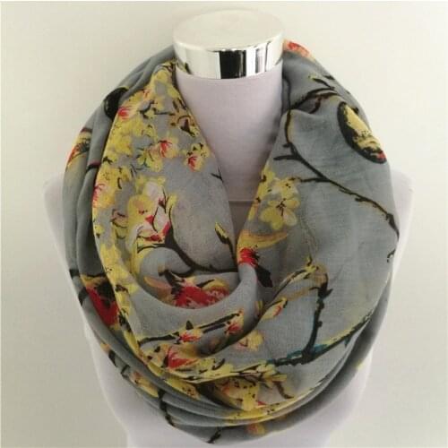 New Magpie Bird Print viscose Match Ipek Esarp loop Scarves hot flower infinity Scarf spring Wraps hot ring scarf for women