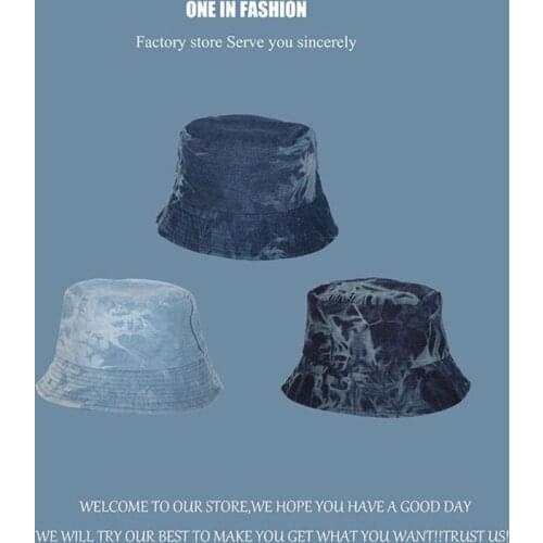 Summer Denim Print Double Sided Bucket For Women Kpop Outdoor Simple Design Panama Hat 2021 New Blue Colorfisherman Hat Unisex