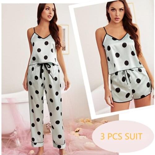 Lisacmvpnel Three Piece Pajamas Womens Four Seasons Simulation Silk Suspender Shorts Pants Set Sleeveless Sleepwear