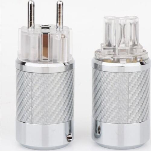 Preffair WCF4-TER Top Clear Carbon Fiber Rhodium Plated With gasket European standard AC Power IEC Female Plug DIY Mains Powe