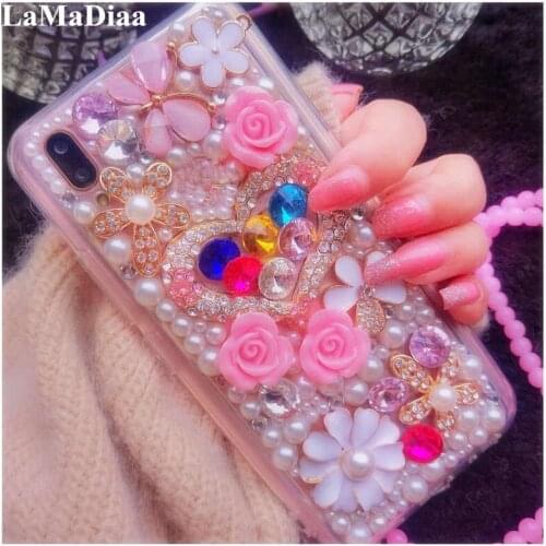 Bling Handmade Glitter Rhinestone Pearl Diamond Protective Case Cover For Xiaomi Redmi 5 6 4X 5A 6A 8A Note 4 5 6 7 8 Pro 4X 5A