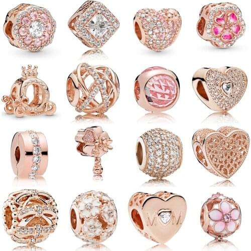 2020 New 925 Sterling Silver Lavender Radiant Hearts Charm Fit pandora Bracelet Sparkling Pink Daisy Flower Charm DIY Jewelry