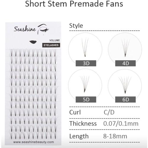 Seashine 3D4D5D6D Short Stem Eye Lashes Extension Handmade Premade Fans Pre Made Volume Fans makeup Lashes Eyelash Extension