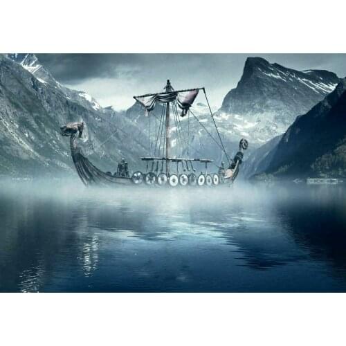 Viking Longboat in the Cold North Sea Art Film Print Silk Poster Home Wall Decor 24x36inch