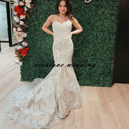 Chic Lace Wedding Dress Mermaid Sweetheart abito da sposa Long Bridal Gowns Tulle Button Back Wedding Gowns Sweep Train