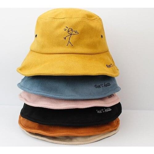 Warm Thicken Cotton Embroidery Bucket Hat Fisherman Hat Outdoor Travel Hat Sun Cap Hats for Men and Women 508