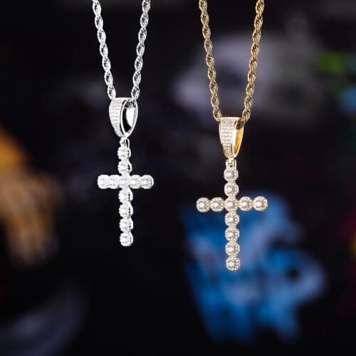 Hip Hop Micro Pave Cubic Ziaconia Bling Iced Out Cross Pendants Necklace Gold Color AAA CZ Necklaces Men Women Fashion Jewelry