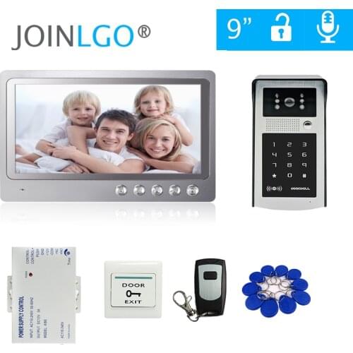 Free Shipping 9 inch LCD Screen Video Door Phone Intercom Kit + Outdoor RFID Code Keypad Number Doorbell Camera + Remote + Power