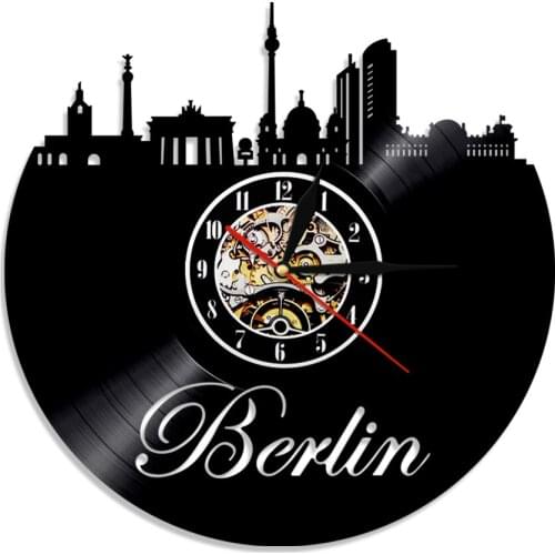 Vintage 12" Time Clock Berlin The Capital of Germany Cityscape Vinyl Record Creative 3D Wall Clock Modern Art Wall Decor
