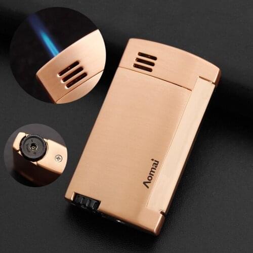 Cigarette Torch Lighter Press Ignition Windproof Jet Lighter Refillable Butane Gas Metal Lighter