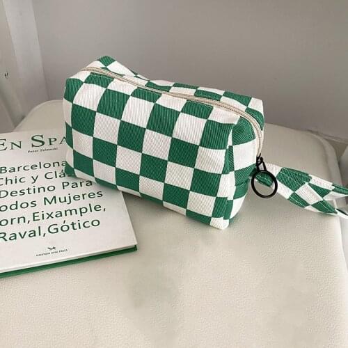 Women Travel Cosmetic Bag Plaid Makeup Pouch Canvas Portable Toiletry Bag Female Make Up Organizer Bags Zipper Beauty Pouch