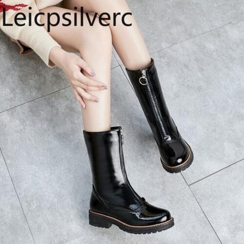 Womens Boots The New winter fashion Round head Zipper Low-heeled Martin boots Womens shoes plus size 33-43 Heel Height 3.5cm