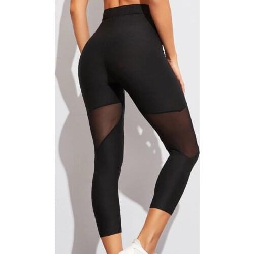 #LO Mesh Stitched High Waist Fitness Leggings Women Sexy Seamless Leggings Hollow Printed Workout Pants Push Up Slim Elasticity