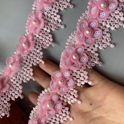 1 Yard Pink Pearl Tassel Plum Flowers Pearl Lace Trimmings Ribbons Beaded Lace Fabric Embroidered Sewing Wedding Dress DIY