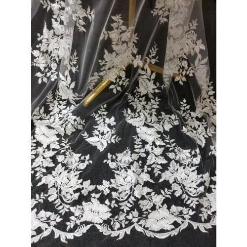 1 Yards 130CM Width Fashion Dress Top Quality Off White Gorgeous Embroidered French Lace Fabric 3D Bridal Lace Fabric