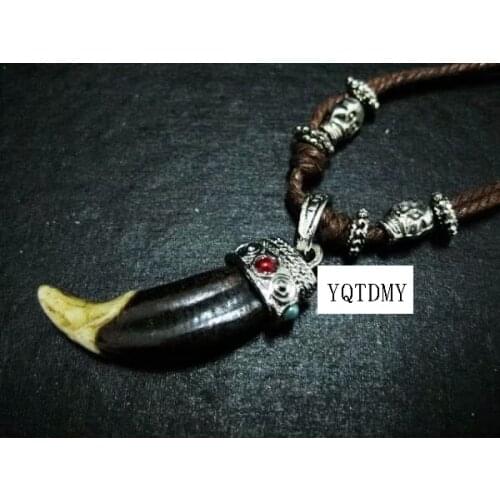FREE SHIPPING yqtdmy Wholesale 10 pcs National style Tibetan Fangs Wolf Tooth Charm Pendant Necklace Real Tooth Necklaces Amulet
