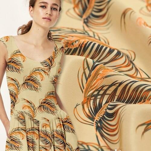 140cm wide leaf printed silk fabric meter digital printing silk crepe de chine fabric shirt dress fabric wholesale silk cloth
