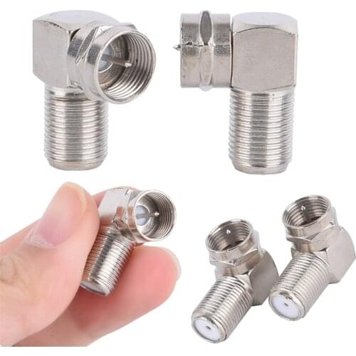 2pc Silver Steel 90 Degree TV Aerial Antenna Plug Connector Right Angle Adapter Plug To Socket Coax Cable F-Type Male to Female