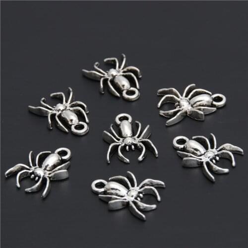 20pcs Tibetan Silver Color Bead Charms Spider Pendant Fit For Bracelet Tattoo Necklace Making 18x14mm A2939