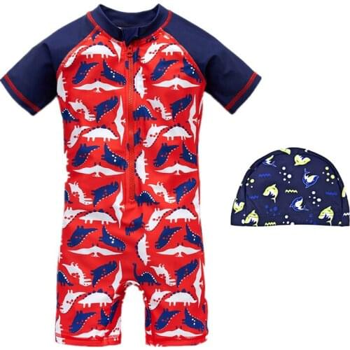 2019 Kavkas New Kids Boys Cartoon Swimsuit One Piece Dinosaur Print Baby Girls Swimwear Beach Suit Short Sleeve Child Bathing