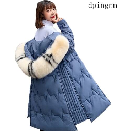 2019 Faux Fur Parkas Women Down Jacket Plus Size Womens Parkas Thicken Outerwear hooded Winter Coat Female Jacket Cotton padded