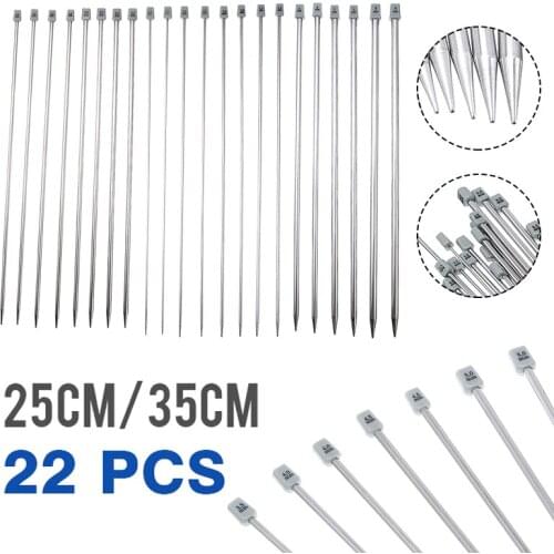 22pcs/set Stainless Steel Single Pointed Knitting Needle 2mm-8mm 25/35cm Sewing Needle Hand Sewing Tools Accessory