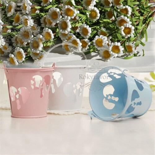 24PCS Hollow Out Happy Combination Mini Bucket Favor Pails Wedding Candy Holder Engagement Sweet Package Table Decors