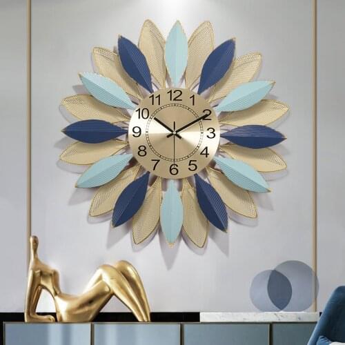 American Luxury Leaf Wall Clock Wall Hanging Ornaments Home Livingroom Wall Sticker Craft Porch Lobby Hall Wall Mural Decoration