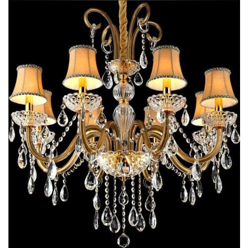 Art deco home Champagne Crystal lighting gold chandelier Lamps for Bedroom Modern Dining Room Lamp Led lamparas fabric shades