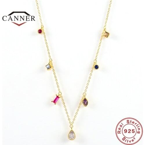 CANNER Multicolor Rainbow Zircon 925 Sterling Silver Necklace for Women Exquisite Geometric Exquisite Necklaces Jewelry Gifts
