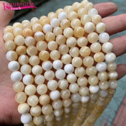 High Quality Natural Yellow White Jades Stone Smooth Round Loose Spacer Beads 4/6/8/10/12mm DIY Jewelry Accessories 38cm sk114