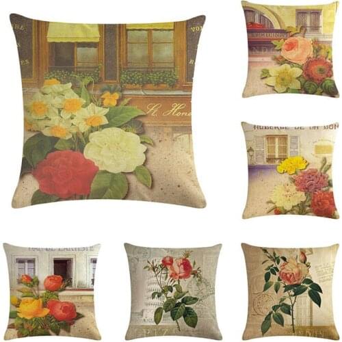 45*45cm Flower Rose Printing Cushion Cover Cotton Linen Pillow Case Car Sofa Home Decorative Retro Floral Flower PillowcaseZY198