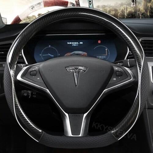 D shape For Tesla Model 3 2017 2018 2019 2020 Car Steering Wheel Cover Non-slip Leather + Carbon Fiber Auto interior Accessories