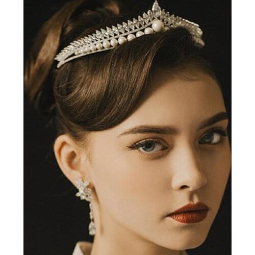Elegant Bridal Tiara Pearl Crystal Crown Wedding Hair Accessories
