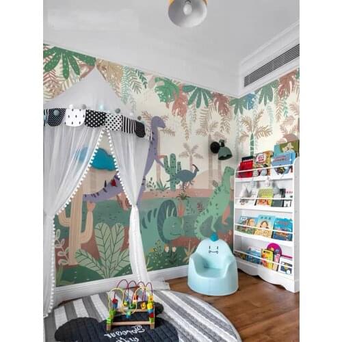 Bacaz Non-woven Frabic 3d Cartoon Wallpaper Jungle Forest Mural for Kids Room Nursery Dinosaur Animal Kindergarten Removable