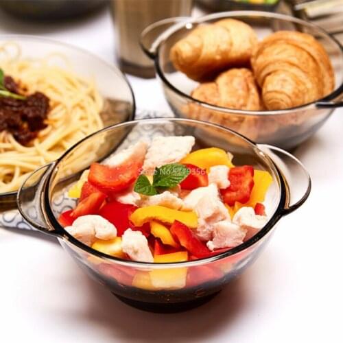 French Household Glass Bowls 1 Piece Binaural Bowl Salad Bowl Rice Bowl Ceramic Bowl European Soup Bowl Noodle Bowl