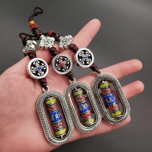 GOOD gift Wholesale Efficacious Amulet pocket bag travel CAR Om mani padme hum Safety Prayer wheel Mantra Tibet Buddha Pendant