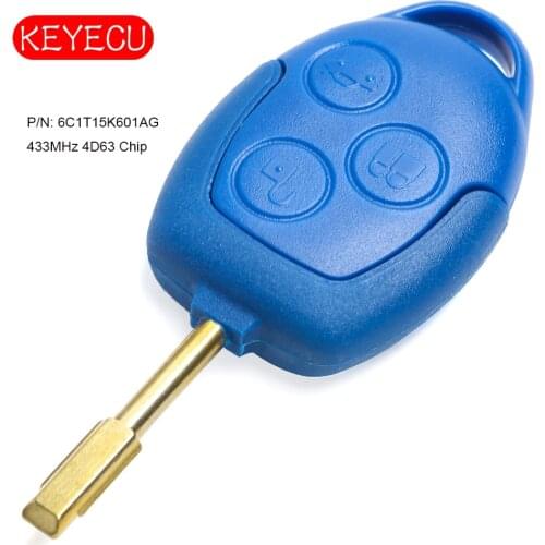 Keyecu Bule Genuine Transit Remote Key 3 Button FOB 433MHz 4D63 Chip for Ford Transit WM VM 2006-2014
