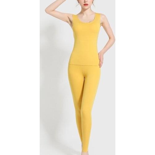 Women Thermal Underwear Sets Winter Velvet Vest+Trousers Thick Warm Pyjamas Suit Autumn Sleeveless Female Two Pieces Pajamas Set