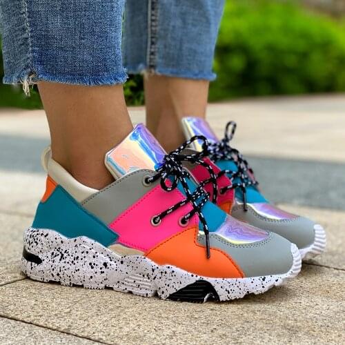 Runing Big Size 36-43 New INS Hot Womens Sneakers Fashion Ladies Lace Up Multicolor Round Toe Sneakers Casual Shoes Woman GIRLS