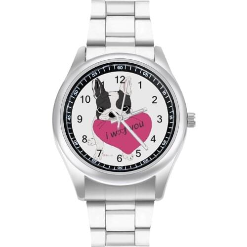 Bulldog Quartz Watch Good Quality Unusual Wrist Watch Stainless Girl Gym Photo Wristwatch