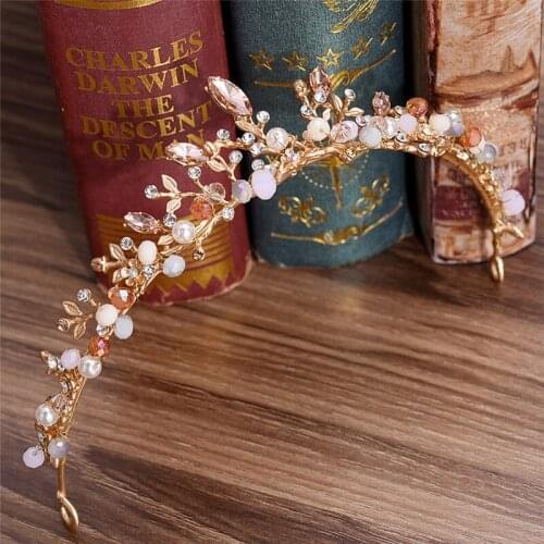 Trendy Baroque Vintage Gold Crystal Flowers Beads Tiaras Rhinestone Queen Crowns Wedding Hair Accessories Luxury Headband Diadem