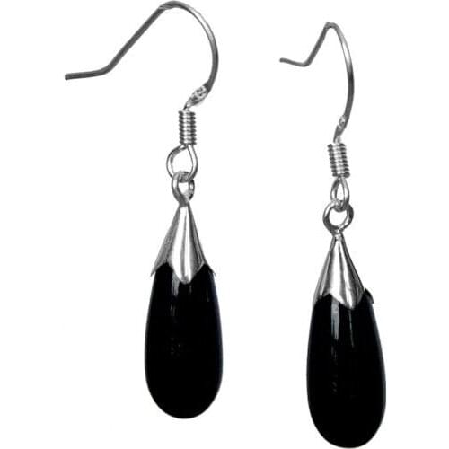 Fashion ladys New Pair black Natural Stone &925 Sterling Earring natural gem/stone/coral/opal Marcasite