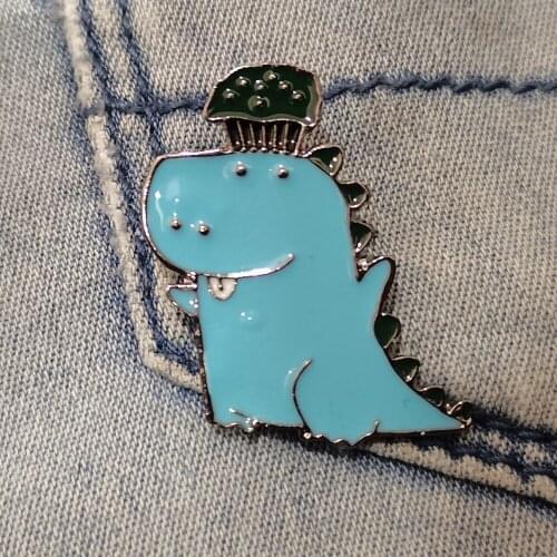 Cartoon Cute Animal Blue Dinosaur Brooch Metal Pin Size About 1.3*1.1 Inch Weight “5.5g
