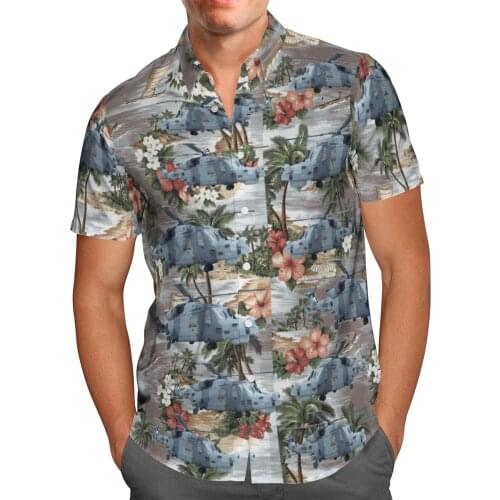 Helicopter Print Short Sleeve Shirt For Men Loose Cardigan Button Shirts Plus Size Hawaiian Style Summer 2021 Ventilated Shirt-3