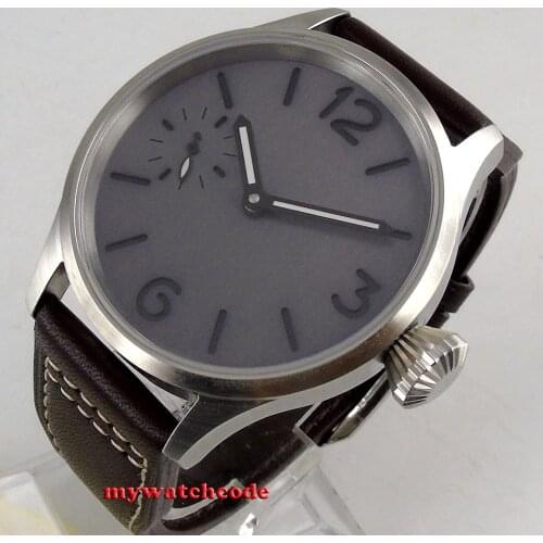 Brushed case 43mm sterile dial steel Carbon black dial sapphire crystal sea-gull hand winding 6497 mens watch